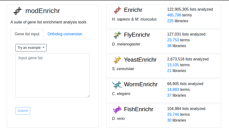 EnrichR modEnrichr interface